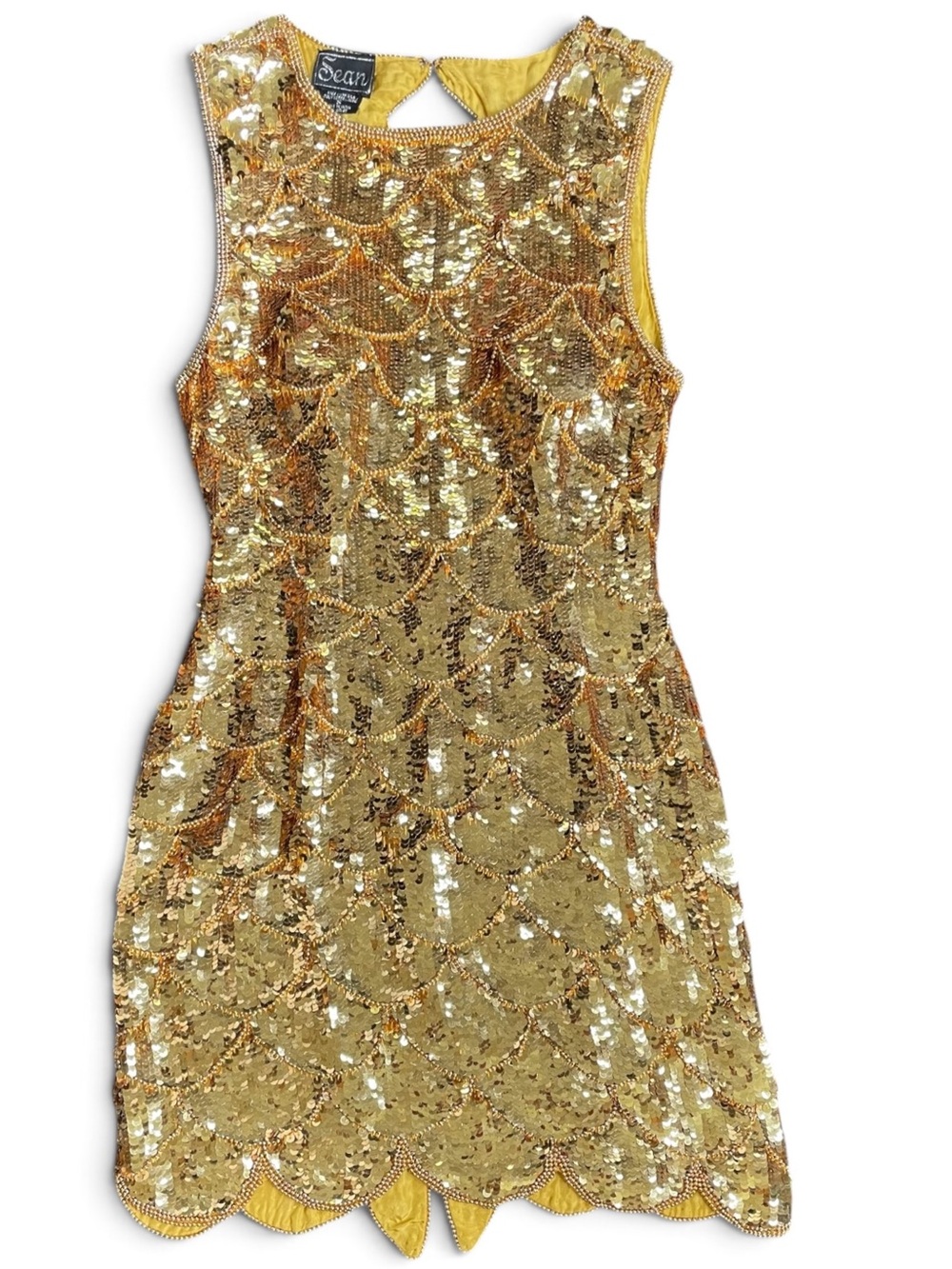 Vintage Gold Sequin Scallop Mini Dress by Sean Collection – XS
